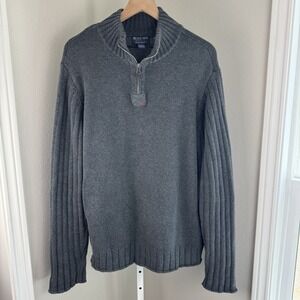 Polo Jeans Co Ralph Lauren Sweater Mens XXL 2XL‎ Gray 1/4 Zip Ribbed 100% Cotton